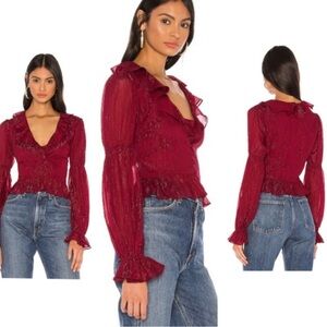 Privacy Please Bardot Blouse In Burgundy - Size S